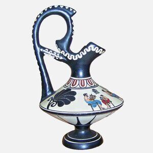 Vintage Handmade Handpainted Greek Pottery Pitcher Made In Greece